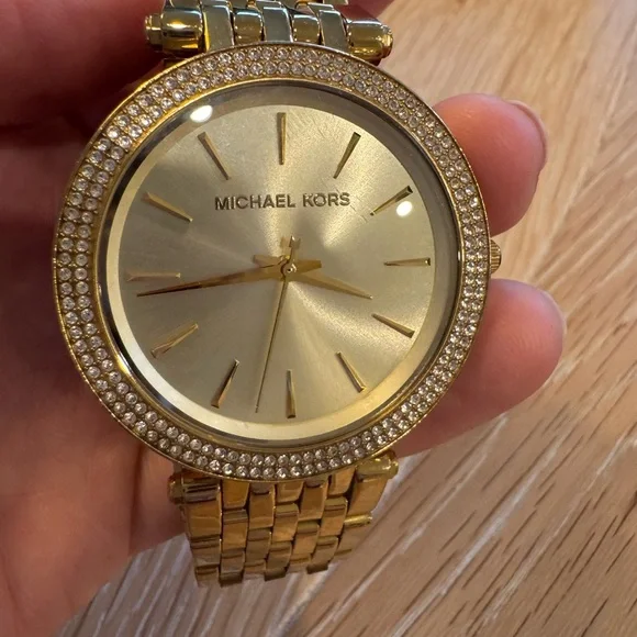 Michael Kors gold thin watch with pave diamonds NEW Michael Kors Ritz Gold Pave Glitz Chronograph Watch  main image 2